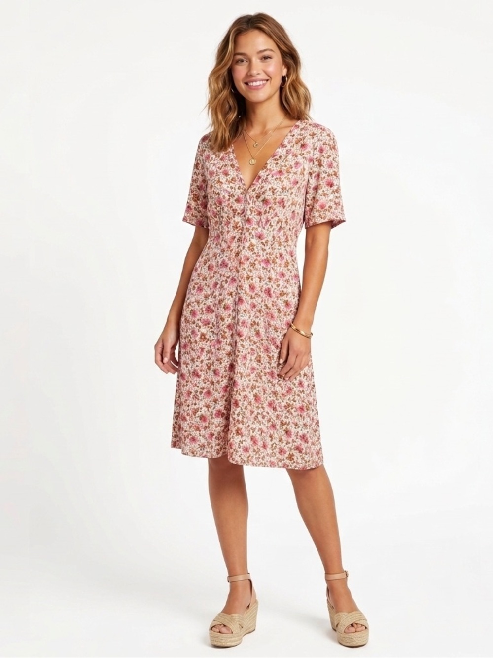 OLD NAVY Floral V-Neck Button Front Boho Midi Dress Medium